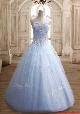 Beautiful Visible Boning Beaded Bodice Light Blue Quinceanera Dress