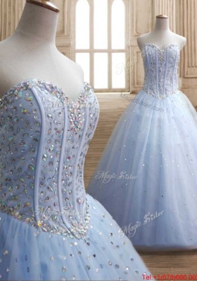 Beautiful Visible Boning Beaded Bodice Light Blue Quinceanera Dress