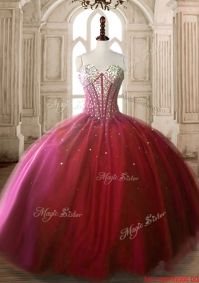 Cheap Ball Gown Sweetheart Wine Red Quinceanera Dress with Beaded Bodice