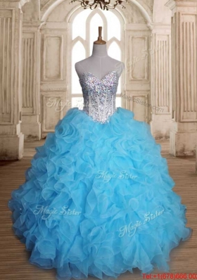 Cute Organza Ruffled and Beaded Bodice Baby Blue Sweet 16 Dress