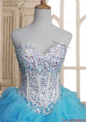 Cute Organza Ruffled and Beaded Bodice Baby Blue Sweet 16 Dress