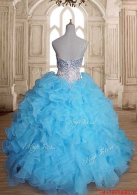 Cute Organza Ruffled and Beaded Bodice Baby Blue Sweet 16 Dress