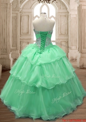 Discount Organza Apple Green Sweet 15 Dress with Beaded Bodice