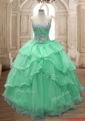 Discount Organza Apple Green Sweet 15 Dress with Beaded Bodice