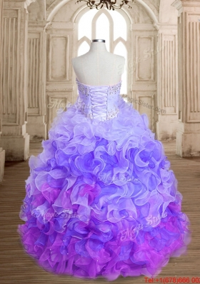 Fashionable Really Puffy Rainbow Colored Quinceanera Gown with Beading and Ruffles