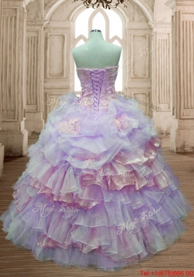 Low Price Beaded and Applique Two Tone Quinceanera Dress with Ruffled Layers