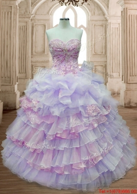 Low Price Beaded and Applique Two Tone Quinceanera Dress with Ruffled Layers