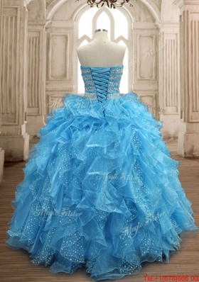 Luxurious Beaded and Ruffled Quinceanera Dress in Aqua Blue