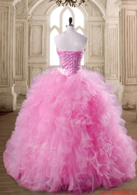 Spring Beautiful Ruffled Decorated Skirt Rose Pink Quinceanera Dress