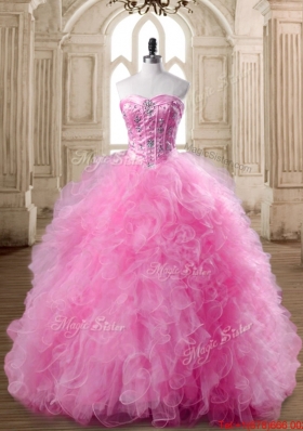 Spring Beautiful Ruffled Decorated Skirt Rose Pink Quinceanera Dress