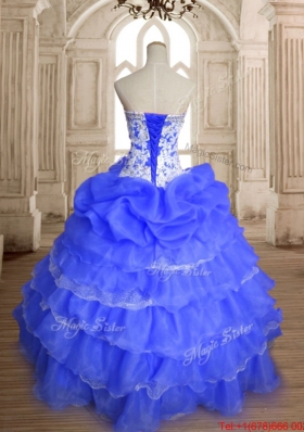 Unique Ruffled Layers and Beaded Blue Quinceanera Dress in Organza