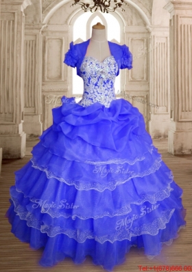 Unique Ruffled Layers and Beaded Blue Quinceanera Dress in Organza