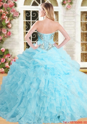 Gorgeous Ruffled and Applique Baby Blue Quinceanera Gown in Organza