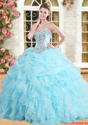 Gorgeous Ruffled and Applique Baby Blue Quinceanera Gown in Organza