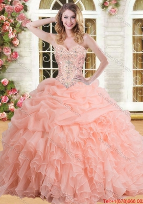 Lovely Beaded and Bubble Organza Quinceanera Dress in Peach