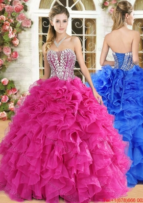 Lovely Visible Boning Quinceanera Dress with Beading and Ruffles