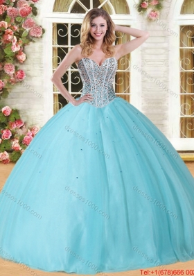 Best Visible Boning Tulle Baby Blue Sweet 16 Dress with Beaded Bodice