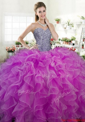 Cheap Puffy Skirt Beaded Bodice and Ruffled Organza Quinceanera Dress