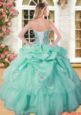 Classical Beaded Bodice and Bubble Sweet 16 Dress in Spring Green
