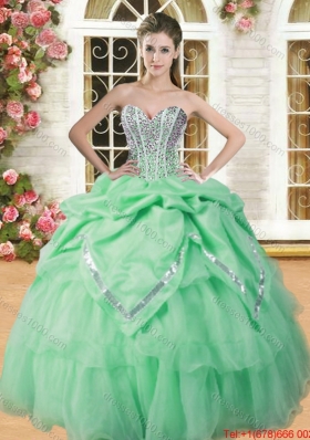 Classical Beaded Bodice and Bubble Sweet 16 Dress in Spring Green