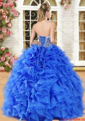 Classical Organza Beaded and Ruffled Quinceanera Gown in Royal Blue