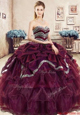 Discount Organza Burgundy Quinceanera Dress with Ruffled Layers and Bubbles