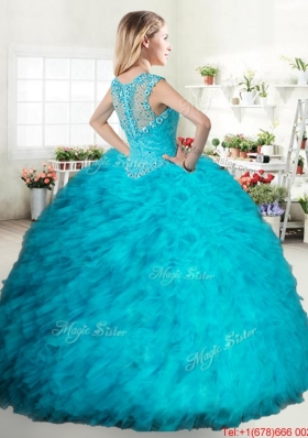 Discount See Through Back Quinceanera Dress with Beading and Ruffles