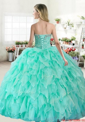 Elegant Visible Boning Beaded Bodice Apple Green Quinceanera Dress in Organza