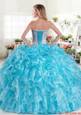 Exclusive Organza Beaded Bodice and Ruffled Quinceanera Dress in Blue