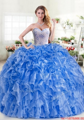 Exclusive Organza Beaded Bodice and Ruffled Quinceanera Dress in Blue