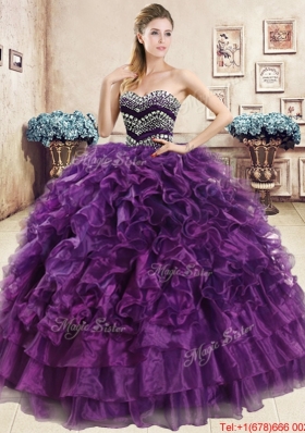 Hot Sale Puffy Skirt Beaded and Ruffled Quinceanera Dress in Organza