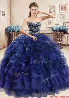 Hot Sale Puffy Skirt Beaded and Ruffled Quinceanera Dress in Organza