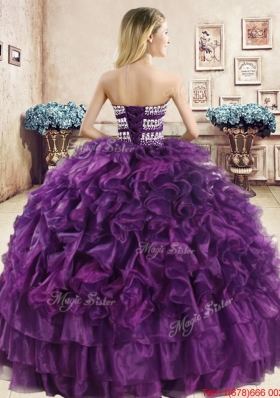 Hot Sale Puffy Skirt Beaded and Ruffled Quinceanera Dress in Organza