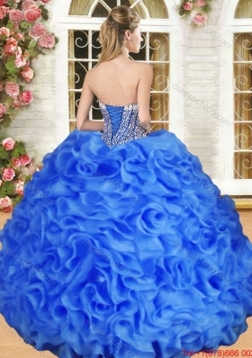 Latest Royal Blue Organza Quinceanera Dress with Beading and Ruffles