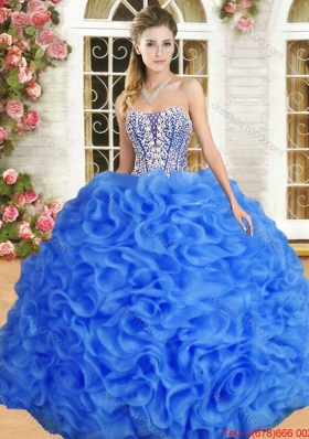 Latest Royal Blue Organza Quinceanera Dress with Beading and Ruffles