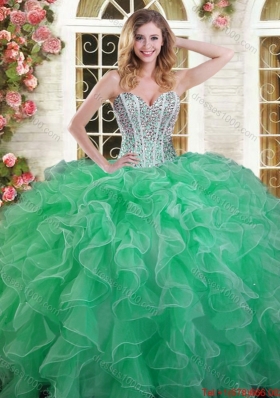 Luxurious Visible Boning Quinceanera Dress with Beaded Bodice and Ruffles