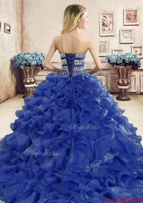 New Arrivals Puffy Skirt Beaded and Ruffled Quinceanera Gown in Blue