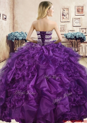 New Beaded Bodice and Ruffled Organza Quinceanera Gown in Purple