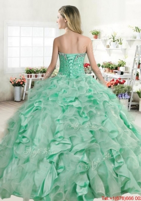 New Beaded Bodice and Ruffled Quinceanera Gown in Organza and Taffeta