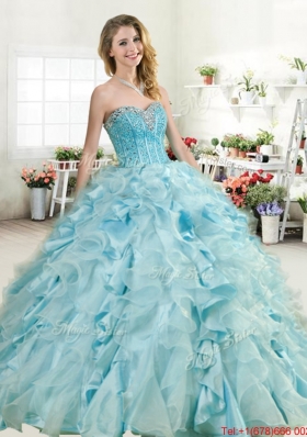 New Beaded Bodice and Ruffled Quinceanera Gown in Organza and Taffeta