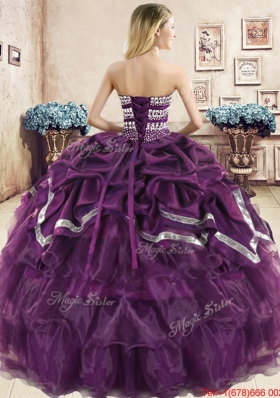 New Style Organza Beaded and Bubble Quinceanera Dress in Purple