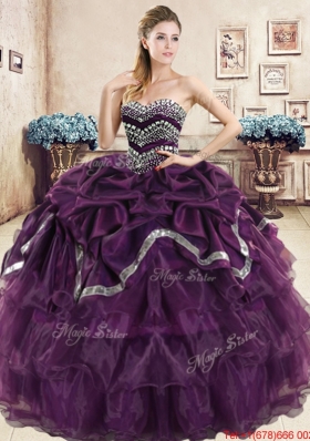 New Style Organza Beaded and Bubble Quinceanera Dress in Purple