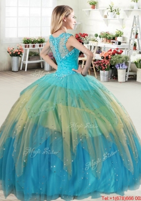 Pretty See Through Back Rainbow Quinceanera Dress with Beading