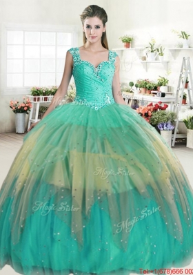 Pretty See Through Back Rainbow Quinceanera Dress with Beading