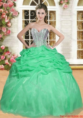 Pretty Visible Boning Spring Green Quinceanera Dress with Beaded Bodice