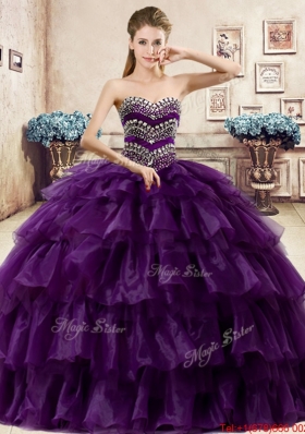 Romantic Beaded and Ruffled Layers Organza Quinceanera Dress in Purple