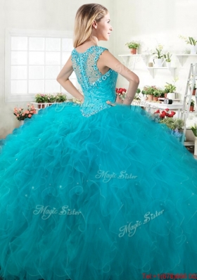 Romantic Beaded and Ruffled Tulle Quinceanera Dress with Straps