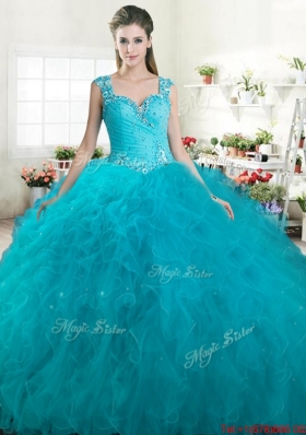 Romantic Beaded and Ruffled Tulle Quinceanera Dress with Straps