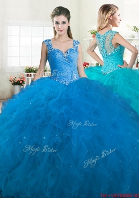 Romantic Beaded and Ruffled Tulle Quinceanera Dress with Straps