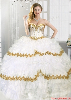 Simple Visible Boning Beaded and Ruffled Layers Sweet 16 Dress with Appliques